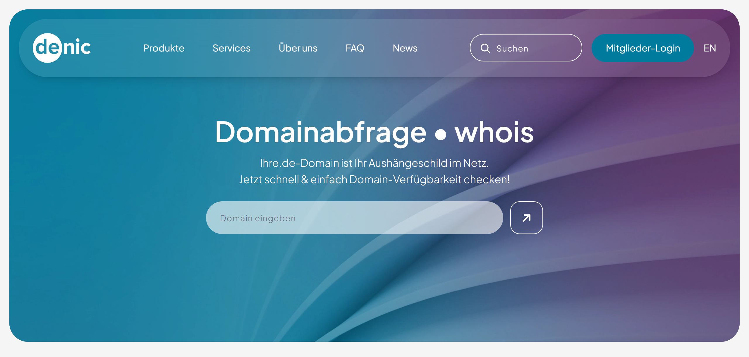 Screenshot: Die Domainabfrage von Denic mit dem Eingabefeld für die Wunschadresse